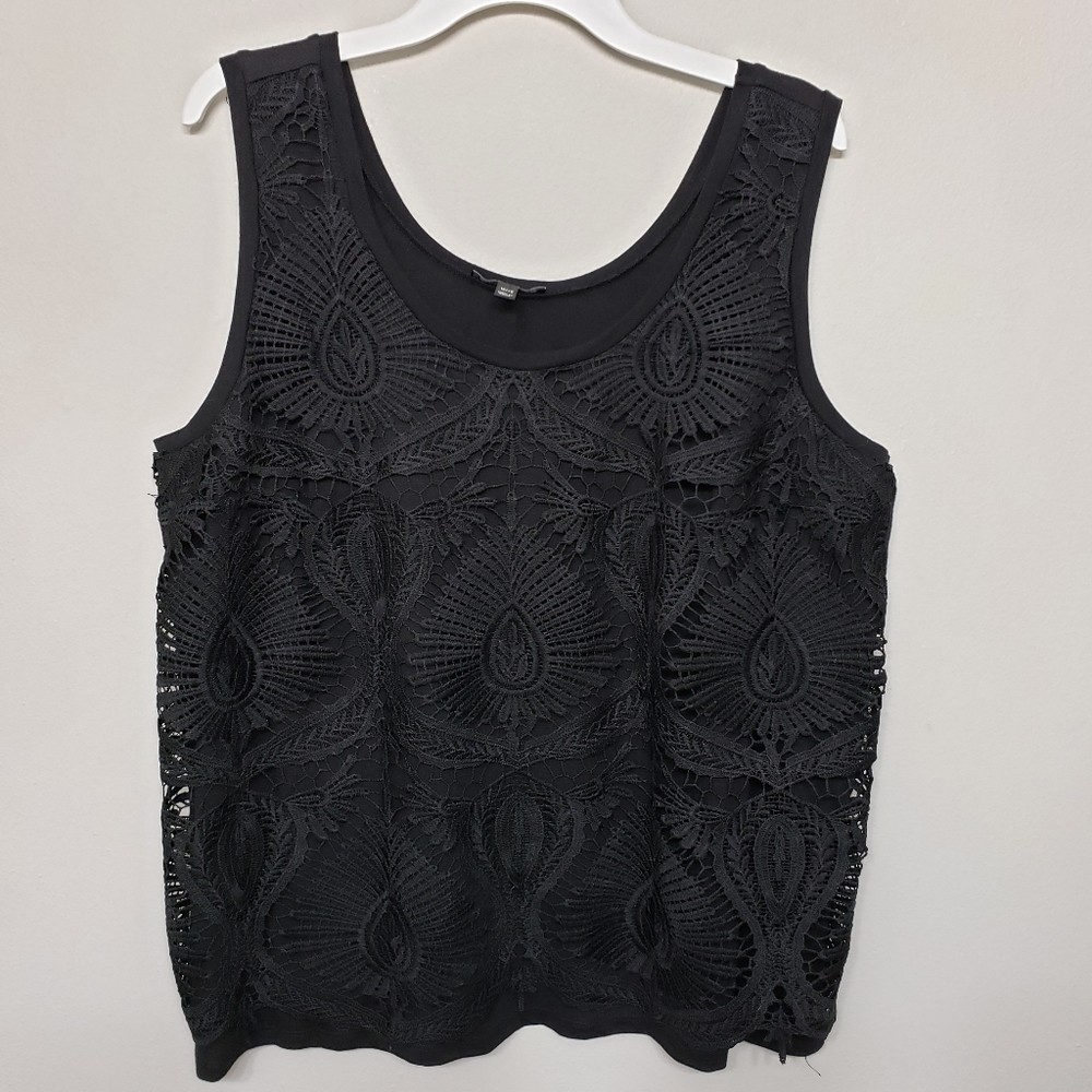 🌸 Lane Bryant Black Woven Lace Overlay Tank Top